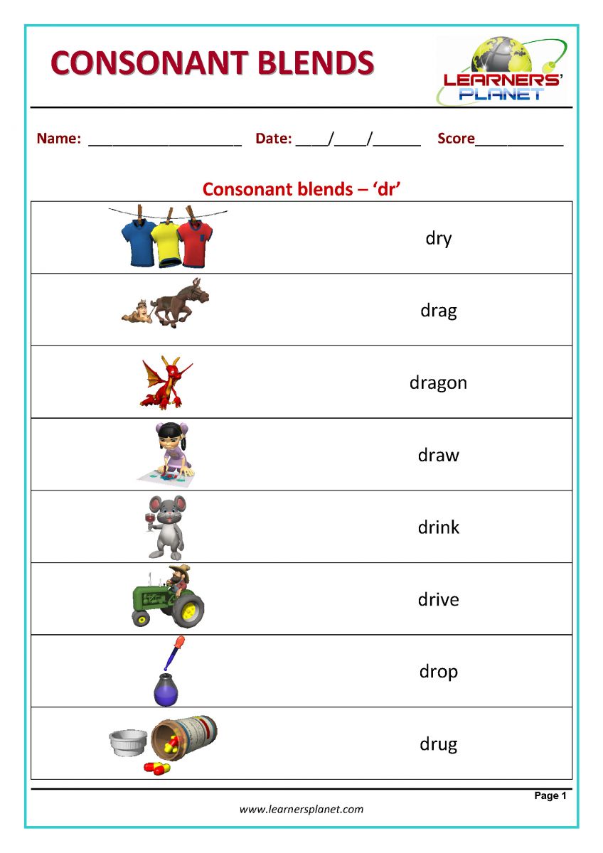 Consonant blends worksheets-dr